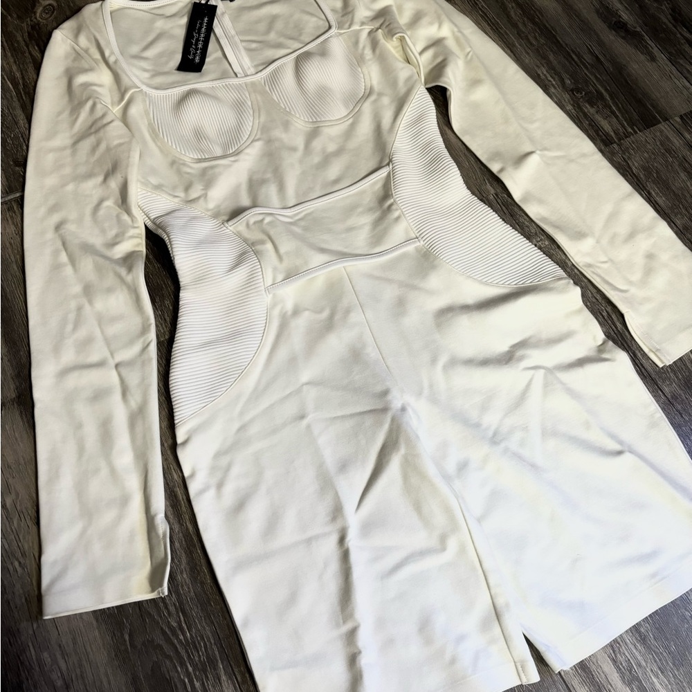 NWT Maniere De Voir White Pleated Bandage Playsuit Romper Jumpsuit Size 12 - Picture 3 of 14